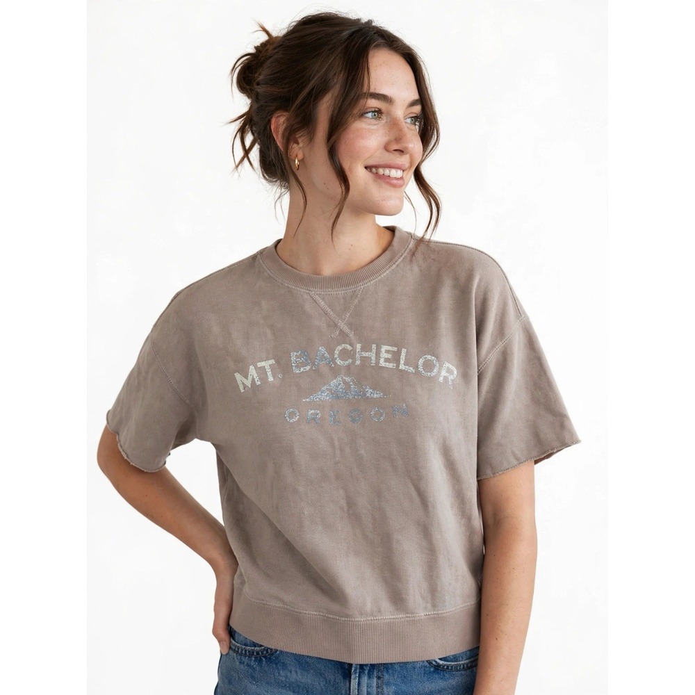 TECHSTYLES MT Bachelor Oregon Graphic Sweatshirt Taupe Vintage Style M